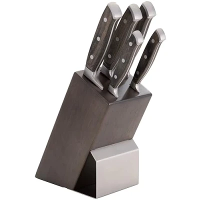 Image of Judge Pro 5 Piece Knife Block Set with Paring, Utility, Carving, Bread + Cooks High Grade Carbon Stainless Steel Blade, Dishwasher Safe, Hard Wearing Wood Handle, Easy to Sharpen