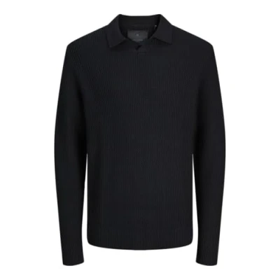 Image of JACK &amp; JONES Men&#039;s Jprwinter Knit Structure Polo Styd Aw24, Black, XL