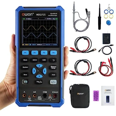 Image of OWON HDS272S Handheld Oscilloscope, 70MHz Bandwidth 3 in 1 Digital Multimeter 20000 Counts with 2 Channel USB Type C and 3.5 Inch LCD Display (oscilloscope+multimeter+generator)