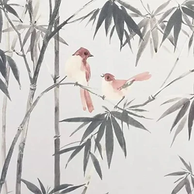 Image of Birds Bamboo Wallpaper Textured Vinyl Grey Jungle Tropical