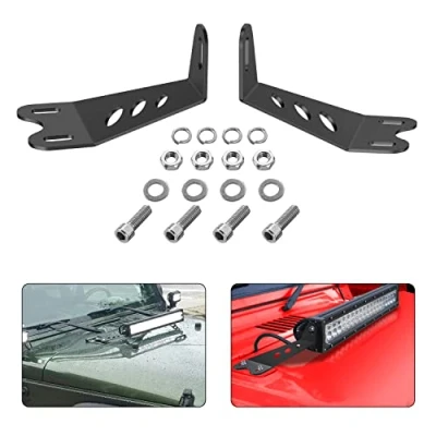 Image of Nilight 2PCS Hood Mounting Brackets for 20 LED Light Bar on Jeep Wrangler JK 2007 2017, 2 Years Warranty (90040B), Black
