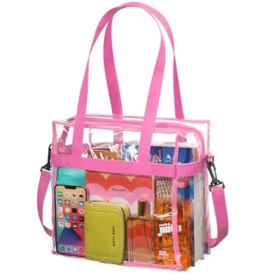 Image of Clear Tote Bag NFL Stadium Approved Handles, Shoulder Strap, Zipper Closure.