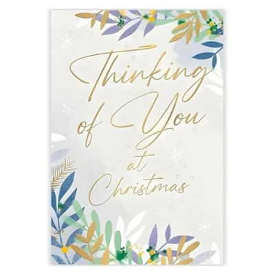 Image of Thinking Of You Christmas Card Snowflakes and Foliage Artistic Design Special Finish Made in the UK Eco Friendly