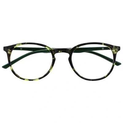 Image of OPULIZE Met Reading Glasses Slim Round Frame Scratch Resistant Spring Hinges Green Tortoiseshelll Solid Arm Mens Womens R60 6 +1.00