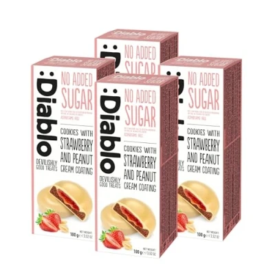 Image of Diablo No Added Sugar Cookies with Strawberry and Peanut Cream Coating 100g (Pack Of 4)