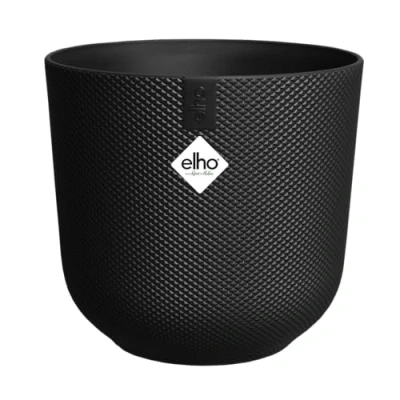 Image of elho Jazz Round 26cm Flower Pot Large Indoor Plant 100% Recycled Plastic Unique Structure Black/Living Black
