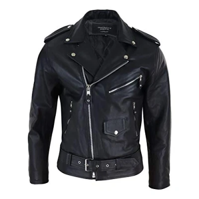Image of TruClothing Mens Real Leather Jacket Fringed Tassel Western Cowboy Riding Hide Motorcyle Black xs