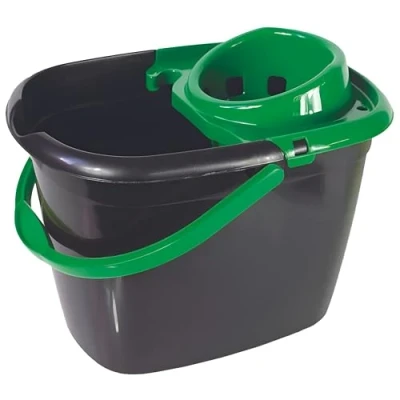 Image of Recycled Great British Black Mop Bucket with Green Wringer 14ltr Single Janitorial Supplies