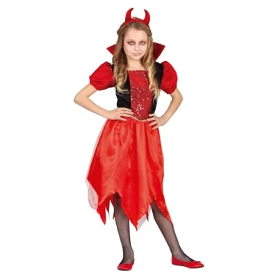 Image of FIESTAS GUIRCA Glittery Red Devil Fancy Dress Costume with Tiara for Girls 10 12 Years