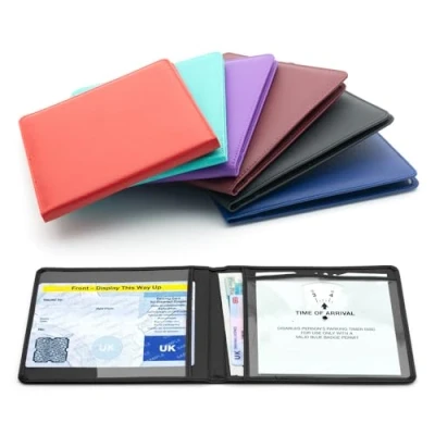 Image of CKB LTD Black Disabled Badge Holder Wallet for Car Blue Soft PU Leather Protector Disability Parking Permit Protective Cover (Black)