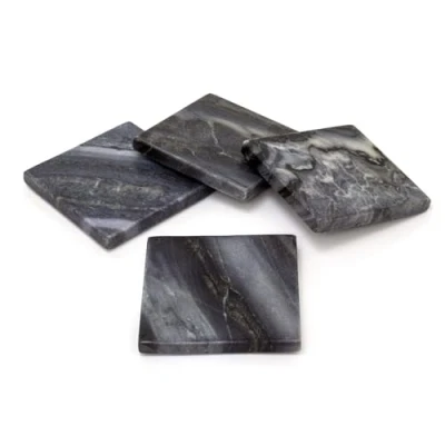Image of Carousel Home Set Of 4 Square Black Marble Coasters Natural Stone Coaster Piece Drinks Cup Mug Table Mats