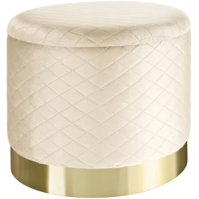 Image of TecTake 800839 Stool Coco upholstered in velvet look with storage space 300kg load capacity (Cream)