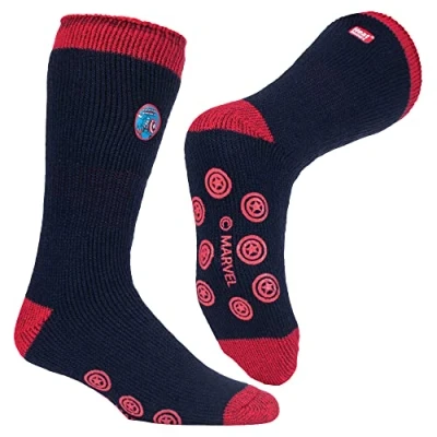 Image of HEAT HOLDERS Mens Captain America Novelty Warm Non Slip Thermal Slipper Socks with Grips (6 11 uk, America)