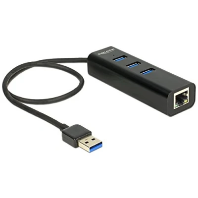 Image of DeLOCK Hub USB 3.0 3 Port External + 1 x Gigabit LAN Black