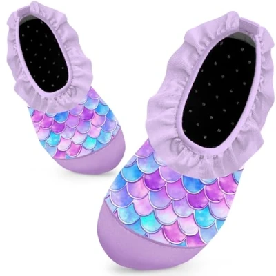 Image of Kids Swim Water Shoes for Girls Toddlers Baby Aqua Socks Quick Dry Pool Beach Barefoot Children（Purple Fish Scales 30/31