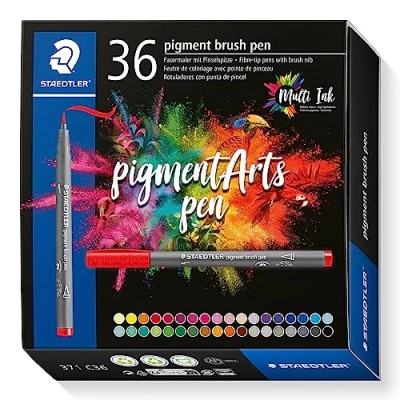 Image of STAEDTLER 371 C36 Pigment Arts Brush Pen Assorted Basic Colours (Pack of 36)