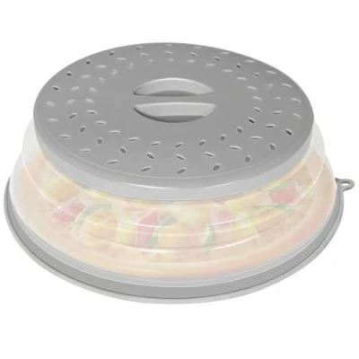 Image of CasaCulina Collapsible Microwave Splatter Cover, Vented Lid with Hook Hole, Guard for Plate Dish Bowl, Vegetable Fruit Colander Multi function Kitchen Gadget, BPA Free (Grey)
