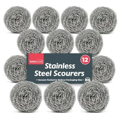 Image of 12pk SOL Stainless Steel Scourer, Wire Scourers, Metal Sponge, Pan Heavy Duty Scouring Pads, Scrubber for Kitchen, Scourer