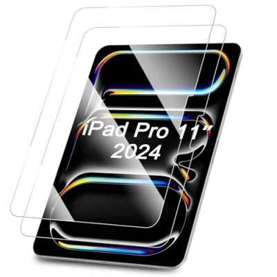 Image of FINTIE 2 Pack Screen Protector for iPad Pro 11 inch 2024 M4 Chip Model, [Support Face ID] Anti Scratch Premium HD Clear 9H Hardness Tempered Glass