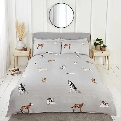Image of Rapport Home Dog Duvet Cover Set Pawsome Reversible Microfibre Single Grey Bedding