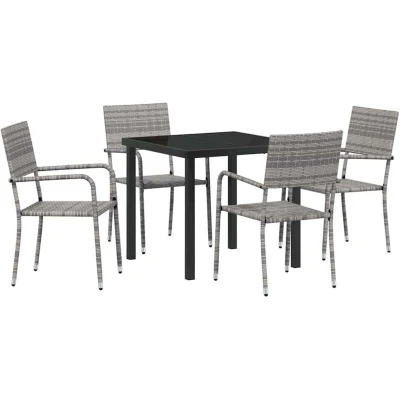 Image of vidaXL 5 Piece Garden Dining Set Grey Poly Rattan