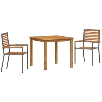 Image of vidaXL 3 Piece Garden Dining Set Grey Poly Rattan Acacia