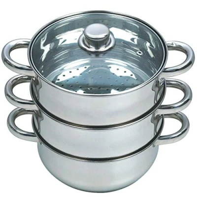 Image of RHP Steamer 25 cm Manty Cooker Vegetable/Potato Stainless Steel with Glass Lid Dishwasher Safe Produktname