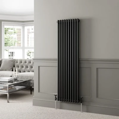 Image of DuraTherm® 1600 x 470mm Black Traditional Vertical Designer Radiator Double Column Colosseum Cast Iron Style Central Heating Panel Radiators Rad