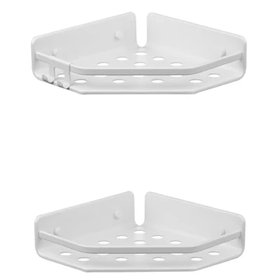Image of TATAY Corner basket 2 Pack Collection Serenity, Made of Aluminium, Color Artic White. Measures 20x20x5.5 cm
