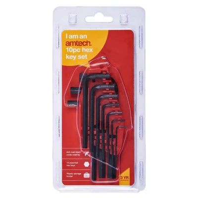 Image of Amtech I8770 Hex Key Set, 10 Assorted Anti Rust Keys with Storage Holder, Sizes 1.5, 2, 2.5, 3, 4, 5, 5.5, 6, 8 and 10mm
