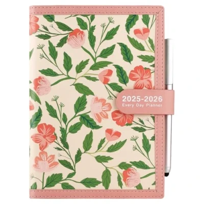 Image of Mljtoyo Academic Diary 2025 2026 A5 Page a Day,Soft Cover Organiser Daily Planner from Jul to Jun 2026,A5 Day with Pen,Stickers,Back Pocket,3Bookmarks (Pink 07 06 2026)
