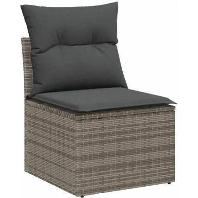 Image of vidaXL 7 Piece Garden Sofa Set with Cushions Grey Poly Rattan