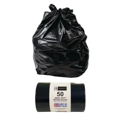 Image of Ramofy 50 Heavy Duty Refuse Sacks, Kitchen Bin liners, Large Bags, Strong Leak Resistant Rubbish Dustbin Waste Bag Roll for Home Office DIY Garden Waste, 90 Litres Black