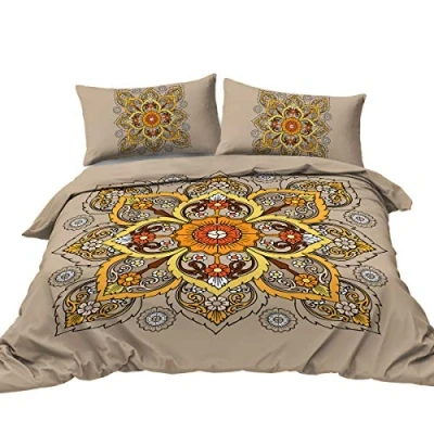 Image of BlessLiving Hippie Mandala Duvet Cover Bohemian Single Orange Yellow Bedding 3 Piece Boho Geometric Bedspread Indian Doona Set