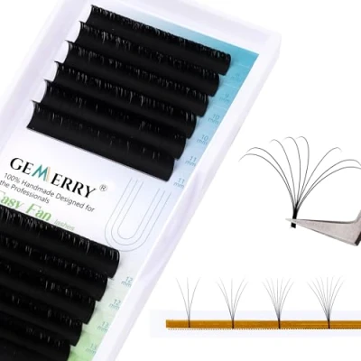 Image of Gemerry Easy Fan Lash Extensions d curl 0.07mm 8 14mm Mixed Tray Noir Russian Volume Automatic Blooming Self Fanning Lashes Long Individual 3D 4D 5D 6D 8D (0.07 mix 14mm)