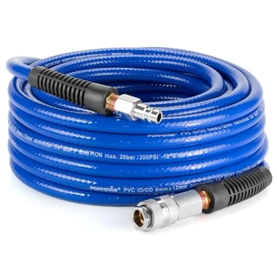 Image of Poppstar PVC Air Line Hose 6/12mm, 10m Long, Quick Coupling &amp; Fitting, 20 bar, Blue