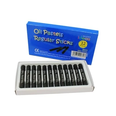 Image of Bright Ideas Regular Oil Pastels 12 Pack of Black Colour Crayons Intense Colours Perfect for Kids, Artists, Students Paper, Card, Canvas. BI8358.
