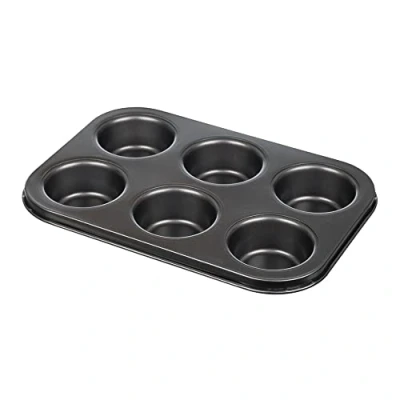 Image of Invero Oven Muffin Tray 6 Cup Non Stick Bakeware Pan Dish for Fairy Cakes, Muffins, Yorkshire Puddings, Cupcakes, Brownies and more Carbon Steel