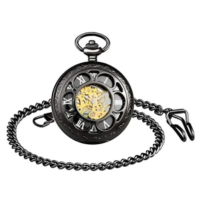 Image of MICGIGI Men/Women Mechanical Hand Wind Pocket Watch Retro Windmill Fob Watches with Chain