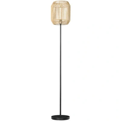 Image of HOMCOM Farmhouse Wicker Floor Lamp, Standing Lamp with Hand Woven Rattan Lampshade, Lamps for Living Room, Bedroom, (Bulb not Included), Natural