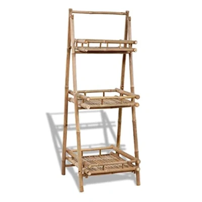 Image of vidaXL 3 Tier Folding Bamboo Plant Rack Stand with Stylish Triangular Design for Indoor or Outdoor Use Brown