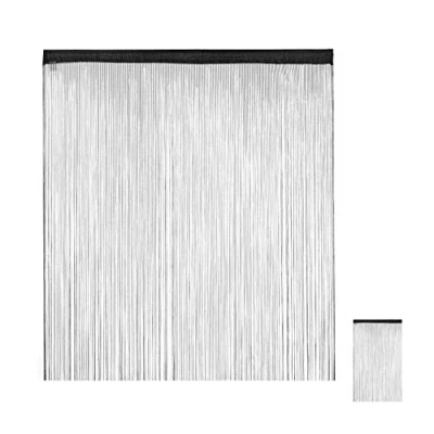 Image of Relaxdays Black String Curtains, Can be Shortened, With Eyelet Top for Windows &amp; Doors, Fly Screen, 145x245 cm,