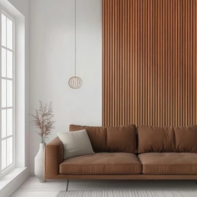 Image of DecorAndDecor Acoustic Slat Wood Wall Panel and Ceiling Panelling Decorative 3D MDF 120 x 60 Walnut