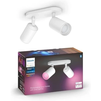 Image of Philips Hue Fugato White and Colour Ambiance Smart Twin Ceiling SpotLight Bar LED [GU10] with Bluetooth, White. Works Alexa, Google Assistant Apple HomeKit.