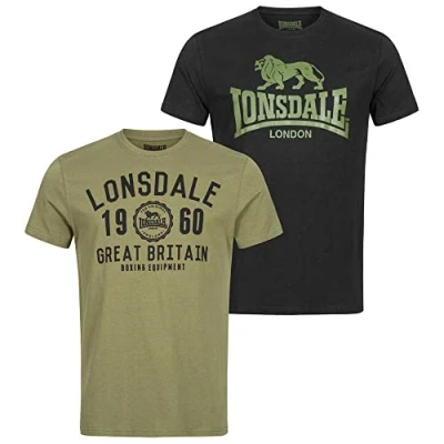 Image of Lonsdale Men&#039;s Bangor Double Pack T Shirt, Black/Olive, 4X Large