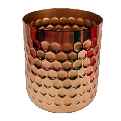 Image of Leaf Honeycomb Metal Planter, Mixed Materials, Copper, 18cm