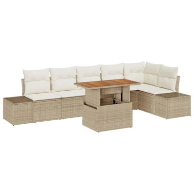 Image of Vidaxl 7 Piece Garden Sofa Set with Cushions Beige Poly Rattan