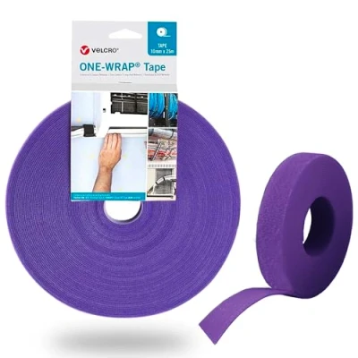 Image of Velcro® Brand Hook and Loop ONE WRAP® Tape, Cable Straps, Management, Cord Organizer, Reusable Fastening Ties, Purple, 10mm x 2m