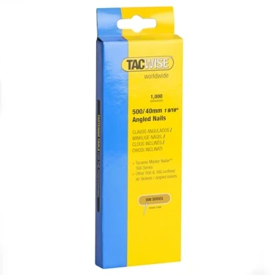 Image of Tacwise 0483 Type 500 (18G) / 40 mm Galvanised Angled Brad Nails for 400ELS, 26 Incline, Pack of 1000