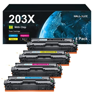 Image of HALLOLUX 203X Toner Cartridge Replacement for HP CF540X CF541X CF542X CF543X Compatible Color Laserjet Pro MFP M254dw M254dn​M254nw M280nw M281fdn M281fdw M281cdw(Black Cyan Magenta Yellow,4 Pack)